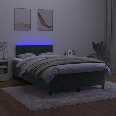 vidaXL Lova su spyruoklėmis/čiužiniu/LED, žalia, 120x190cm, aksomas
