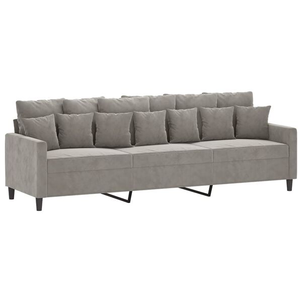 vidaXL Trivietė sofa su pakoja, &scaron;viesiai pilka, 210cm, aksomas
