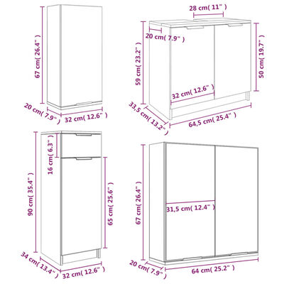 vidaXL Vonios spintelių komplektas, 5 dalių, baltas, mediena, blizgus