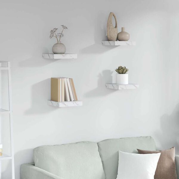 vidaXL Sieninė lentyna 4 pcs Balti marmuro 23 x 23,5 x 4 cm