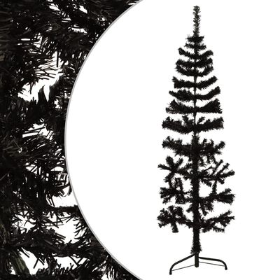 vidaXL Siaura dirbtinė pusinė Kalėdų eglutė su stovu, juoda, 120cm