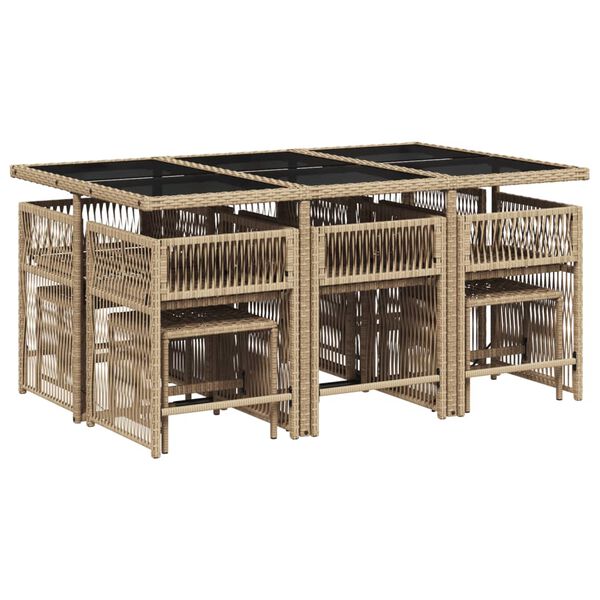 vidaXL Sodo komplektas su pagalvėlėmis, 11 dalių, smėlio, poliratanas