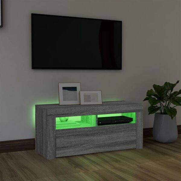 vidaXL TV spintelė su LED apšvietimu, pilka ąžuolo, 90x35x40cm