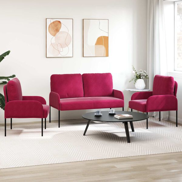 vidaXL Sofų komplektai 3 pcs Vyno raudona 115 x 56 x 80 cm fanera