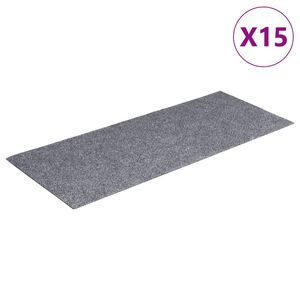 vidaXL Laiptų kilimėliai, lipnūs, 15 vnt., 60x25 cm, &scaron;viesiai pilki, stačiakampiai