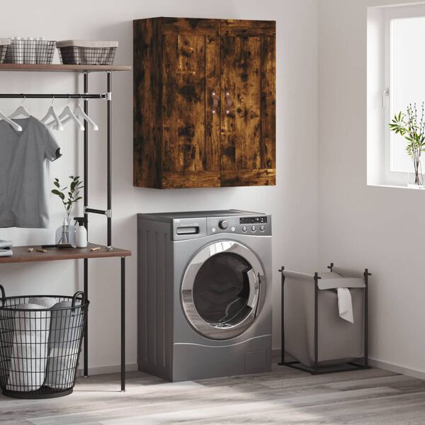 vidaXL Prie sienos montuojama spintelė, dūminė, 69,5x34x90cm, mediena