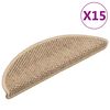 vidaXL Lipnūs laiptų kilimėliai, 15vnt., smėlio spalvos, 56x17x3cm
