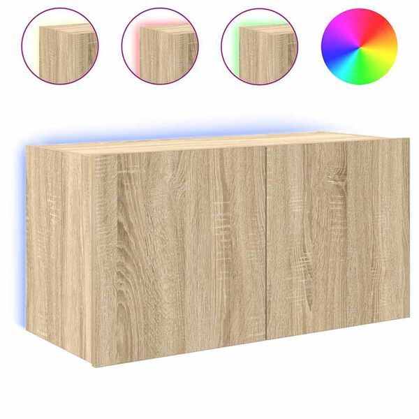 vidaXL Sieninė TV spintelė su LED lemputėmis, ąžuolo, 80x35x41cm