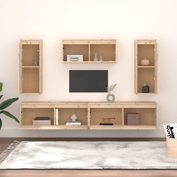 vidaXL Televizoriaus spintelės, 5vnt., pušies medienos masyvas