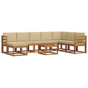 vidaXL Lauko sofos komplektas su pagalve 9 pcs Natūralus ir bežinis