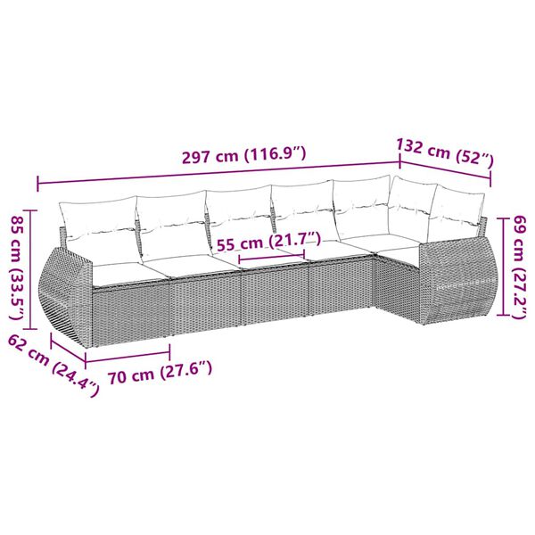 vidaXL Sofos komplektas su pagalvėlėmis, 6 dalių, juodas, poliratanas