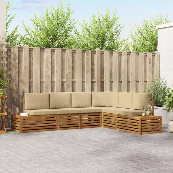 vidaXL Lauko sofos komplektas 6 Vienetas Natūralus ir bežinis