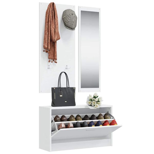 vidaXL 3-1 Batų spintelės komplektas, baltas, apdirbta mediena