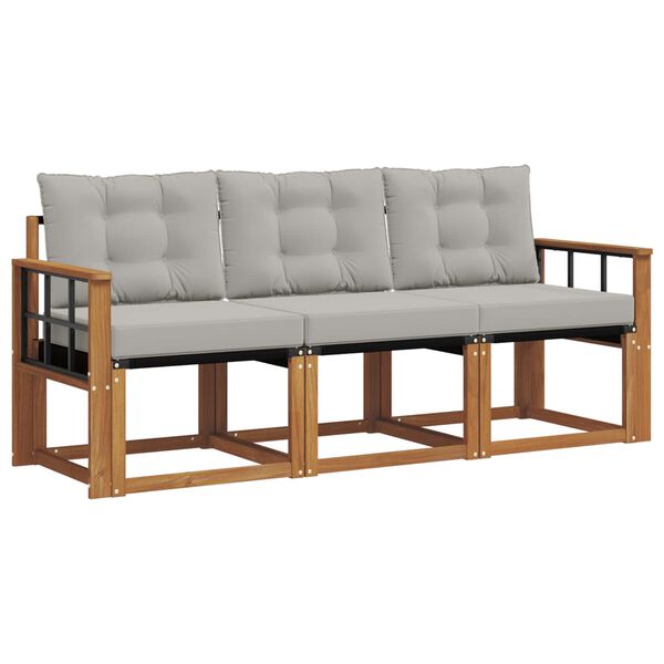 vidaXL Lauko sofos komplektas 3 pcs Natūrali ir &scaron;viesiai pilka