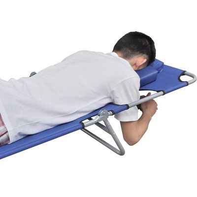vidaXL Sulankstomas saulės gultas su pagalvėle, plienas, mėlynas