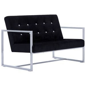 vidaXL 2-vietė sofa su porankiais juoda chromo ir aksomo