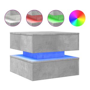 vidaXL Kavos staliukas su LED lemputėmis, betono pilkas, 50x50x40cm