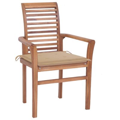vidaXL Valgomojo kėdės su smėlio spalvos pagalvėlėmis, 8vnt., tikmedis