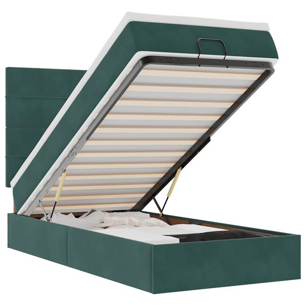 vidaXL Osmanų lovos rėmas su čiužiniais, žalias, 90x200cm, aksomas