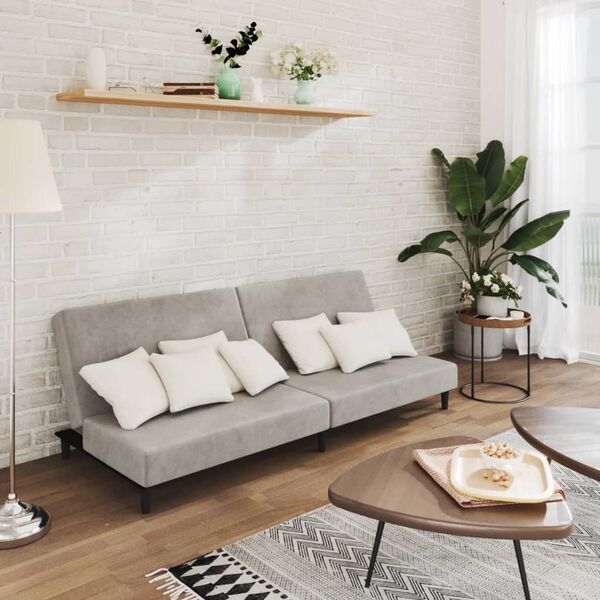 vidaXL Dvivietė sofa-lova, &scaron;viesiai pilkos spalvos, aksomas