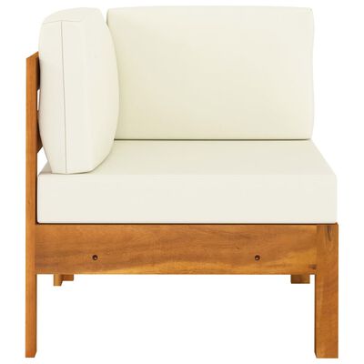 vidaXL Kampinė sofa su kreminėmis pagalvėlėmis, akacijos masyvas