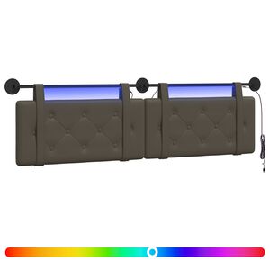vidaXL Pakabinamas lovos galvūgalis Su LED &scaron;viesa Pilka Dirbtinė oda