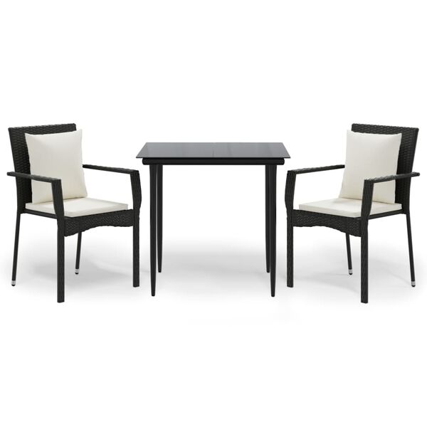 vidaXL Sodo komplektas su pagalvėlėmis, 3 dalių, juodas, poliratanas