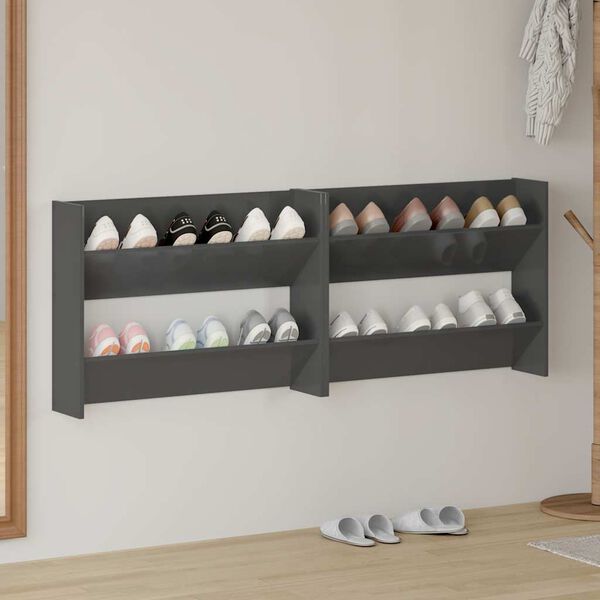 vidaXL Sieninės spintelės batams, 2vnt., pilkos, 80x18x60cm, mediena