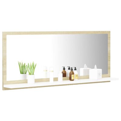 vidaXL Vonios kambario veidrodis, baltas ir ąžuolo, 90x10,5x37cm, MDP