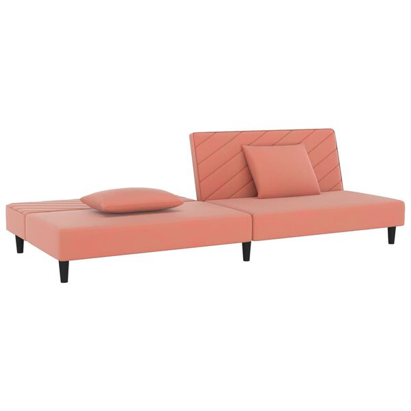 vidaXL Dvivietė sofa-lova su dvejomis pagalvėmis, rožinė, aksomas