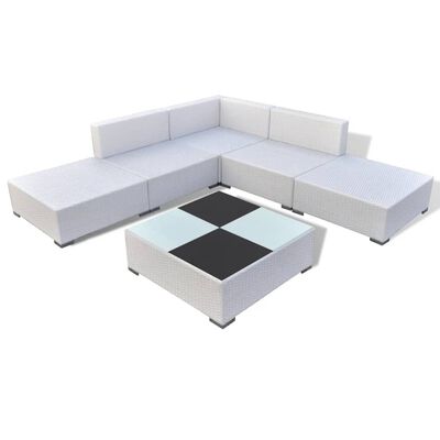 vidaXL Sodo baldų komplektas su pagalvėmis, 6 dalių, baltas, ratanas