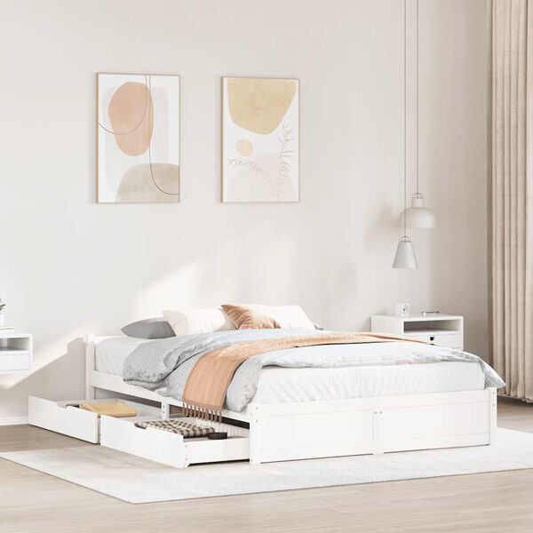 vidaXL Lovos rėmas be čiužinio, baltas, 135x190cm, pu&scaron;ies masyvas