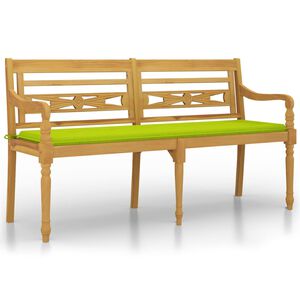 vidaXL Batavia suoliukas su žalia pagalvėle, 150cm, tikmedžio masyvas