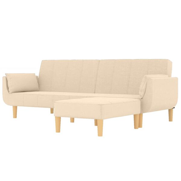 vidaXL Dvivietė sofa-lova su pakoja ir pagalvėmis, kreminė, audinys