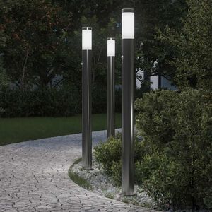 vidaXL Ap&scaron;vietimo stulpeliai su jutikliu, 3 vnt., 110 cm, nerūdijantis plienas, IP44