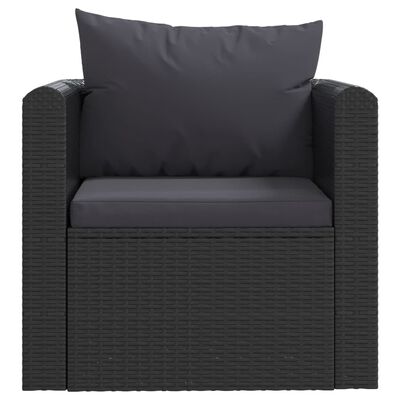 vidaXL Vienvietė sofa su pagalvėlėmis, juodos spalvos, poliratanas