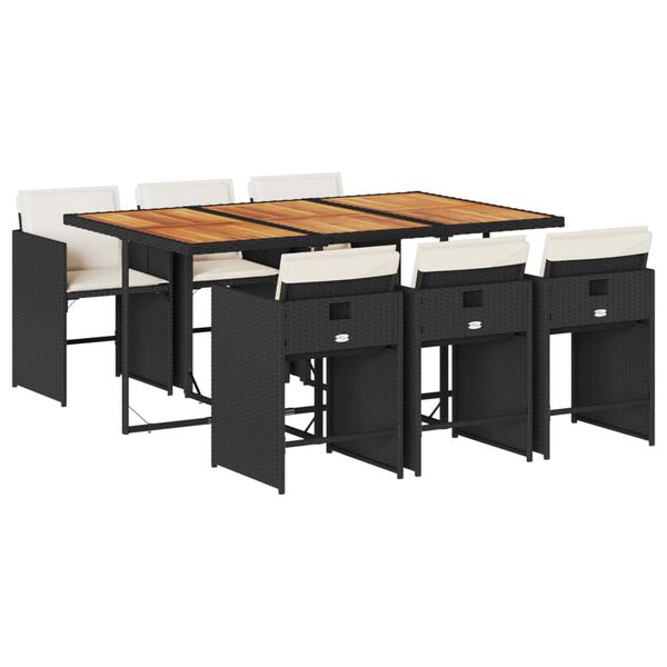 vidaXL Sodo komplektas su pagalvėlėmis, 7 dalių, juodas, poliratanas