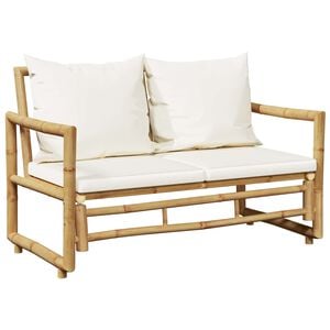 vidaXL Dvivietė sodo sofa su pagalvėlėmis, pilkos spalvos, bambukas