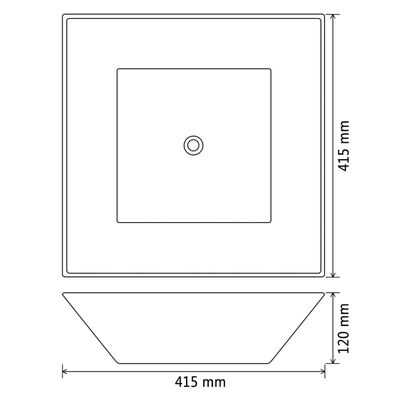 vidaXL Praustuvas, keramika, kvadratinis, juodas, 41,5x41,5x12cm