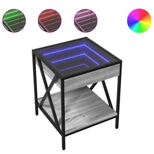 vidaXL Naktinis staliukas su Infinity LED, pilkas ąžuolo, 40x40x49cm