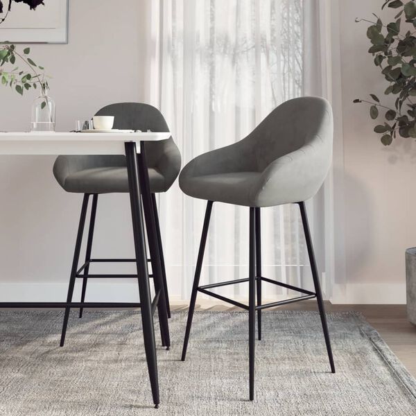 vidaXL Baro taburetės, 2vnt., &scaron;viesiai pilkos spalvos, aksomas