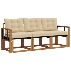 vidaXL Lauko sofos komplektas su pagalve 3 pcs Natūralus ir bežinis