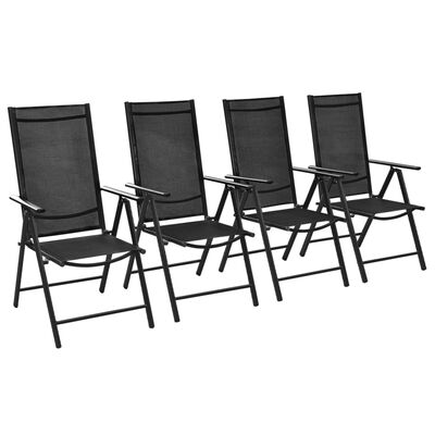 vidaXL Sulankst. sodo kėdės, 4 vnt, aliuminis ir tekstilenas, juodos