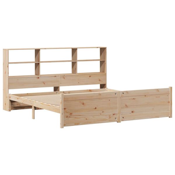 vidaXL Lova su knygų spinta be čiužinio, 200x200cm, pu&scaron;ies masyvas