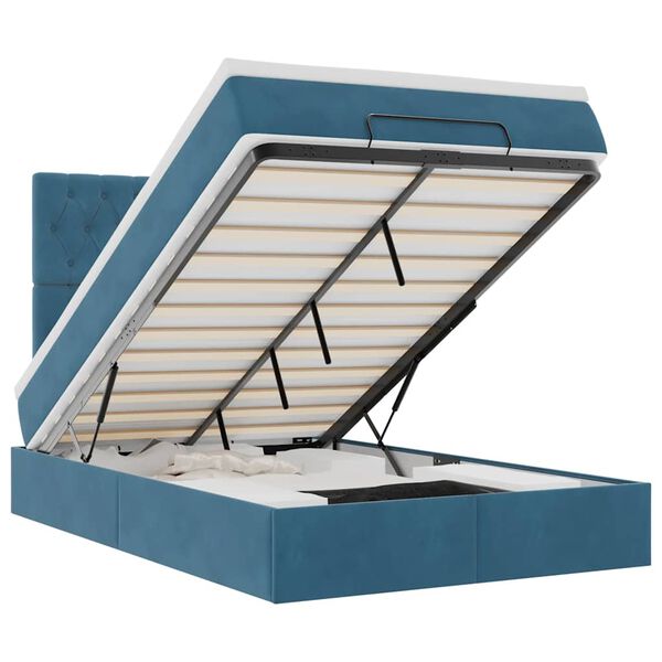 vidaXL Osmanų lovos rėmas su čiužiniais, mėlynas, 120x200cm, aksomas