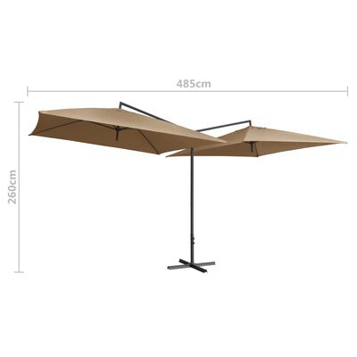 vidaXL Dvigubas skėtis su plieniniu stulpu, taupe spalvos, 250x250cm