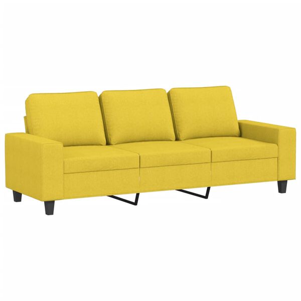 vidaXL Trivietė sofa su pakoja, šviesiai geltona, 180cm, audinys