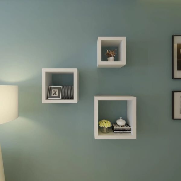 Kubo formos lentynų rinkinys, 3vnt., baltos spalvos