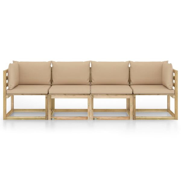 vidaXL Keturvietė sodo sofa su smėlio spalvos pagalvėlėmis