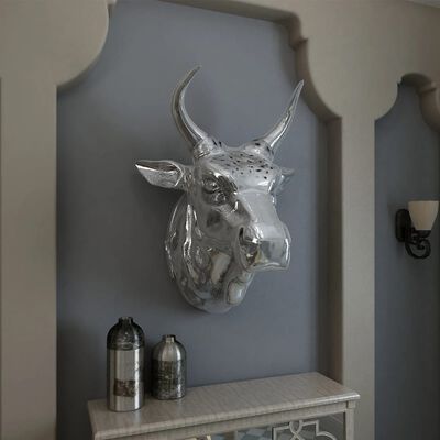 vidaXL Karvės galvos dekor., mont. prie sienos, aliuminis, sidabro sp.